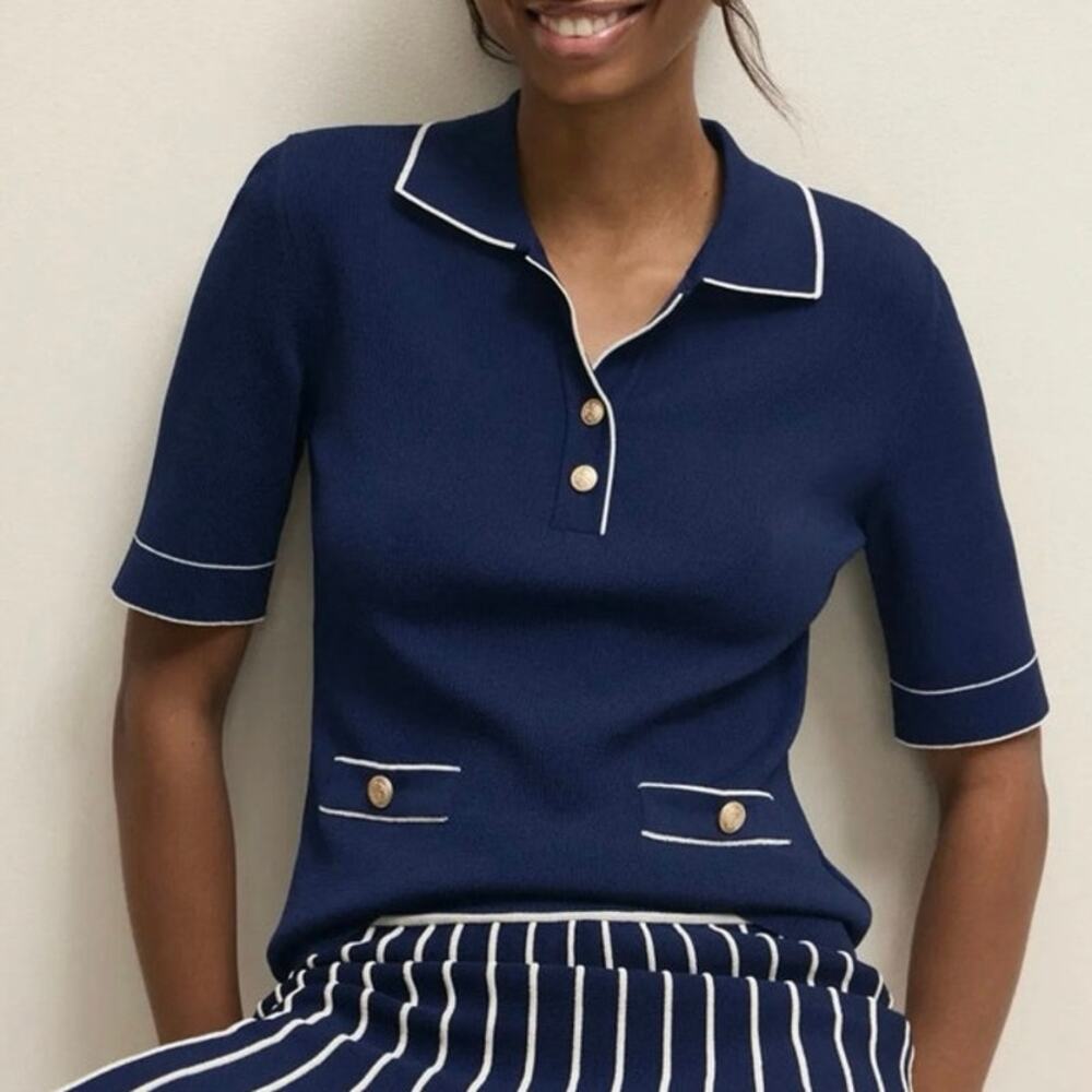 Aldomartins Navy  Polo  With White Trim Large